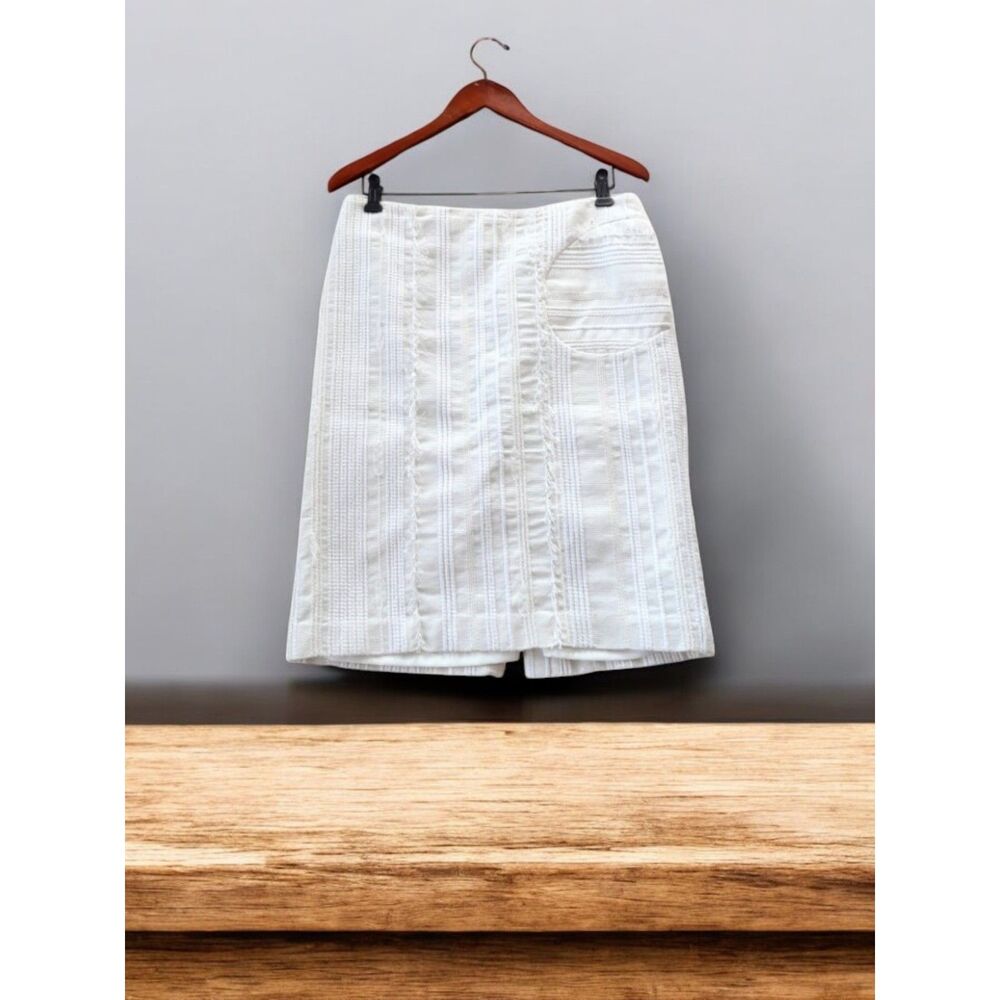 Tibi Quilted Off White Cotton Blend Fully Lined Skirt Womens Size 6 Chic
